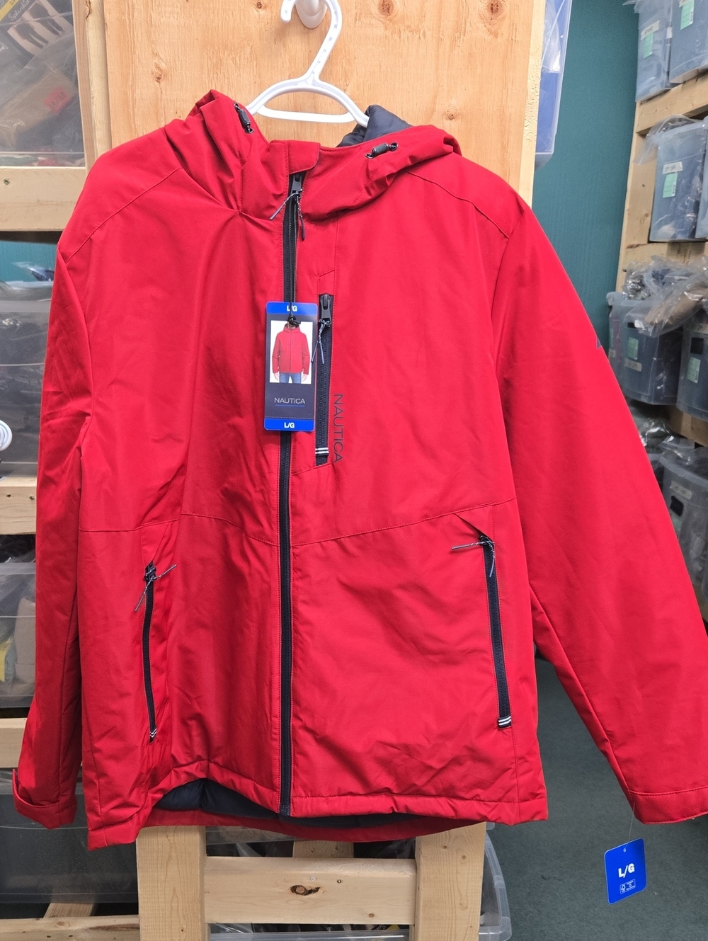Nautica Size L Red and Navy Hooded Winter Jacket